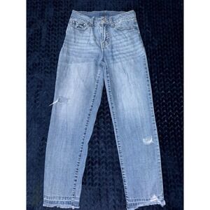 Rewash Distressed‎ Straight Jeans Ripped Raw Hem Light Wash Denim Size 25
